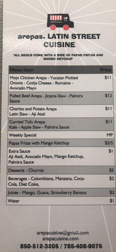 Arepas. Latin Street Cuisine - Pensacola, FL menu_pic