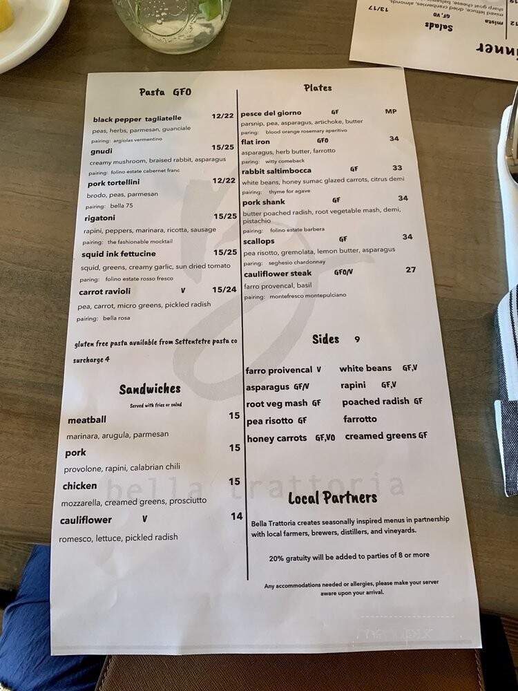 Bella Trattoria - Spring City, PA menu_pic
