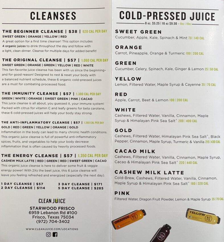 Clean Juice - Frisco, TX menu_pic