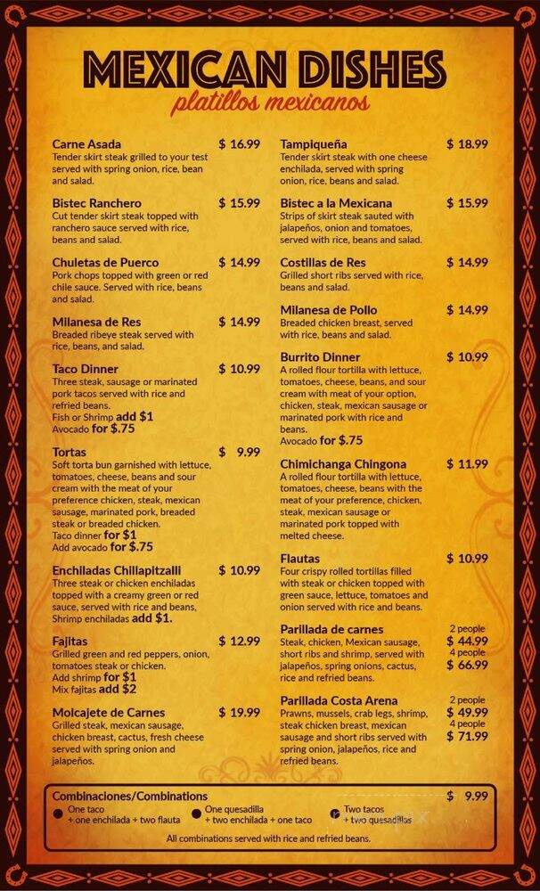Costa Arena Mexican Restaurant - Beach Park, IL menu_pic