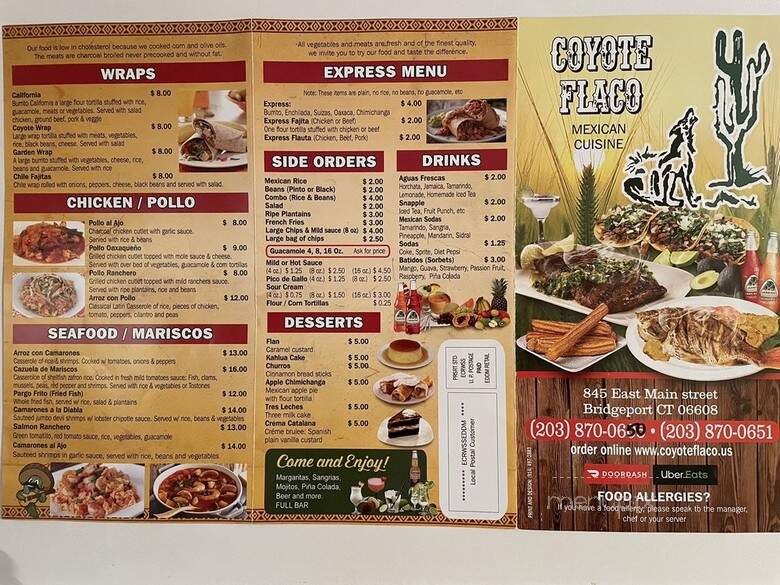 Coyote Flaco Bar & Grill - Bridgeport, CT menu_pic