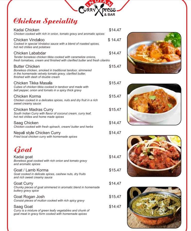 Indian Curry Express & Bar - Brampton, ON menu_pic