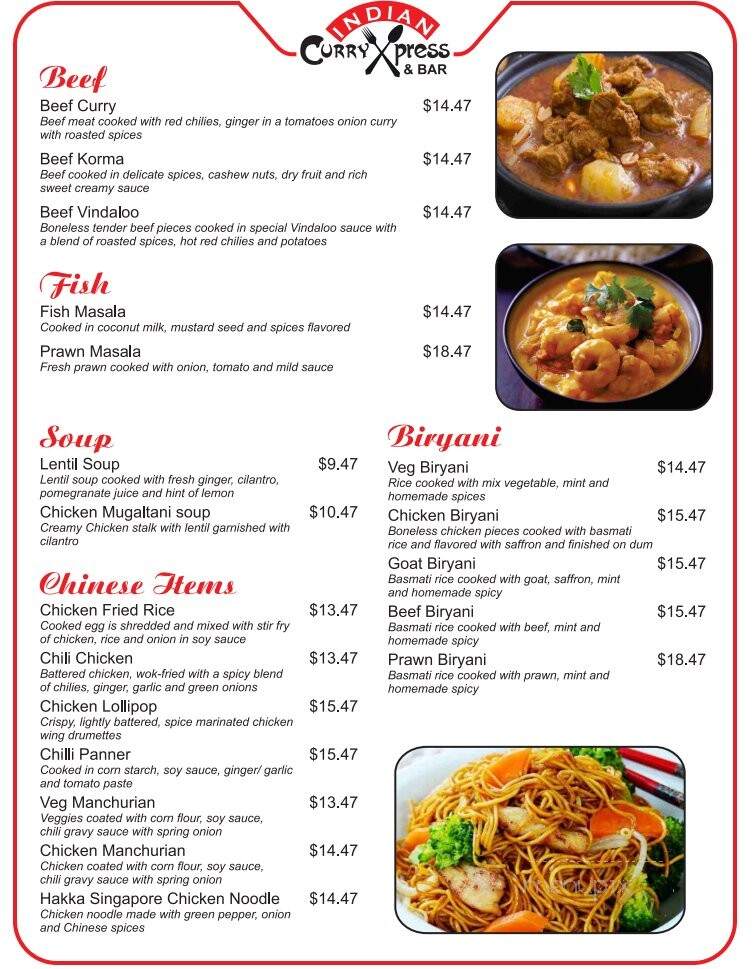 Indian Curry Express & Bar - Brampton, ON menu_pic