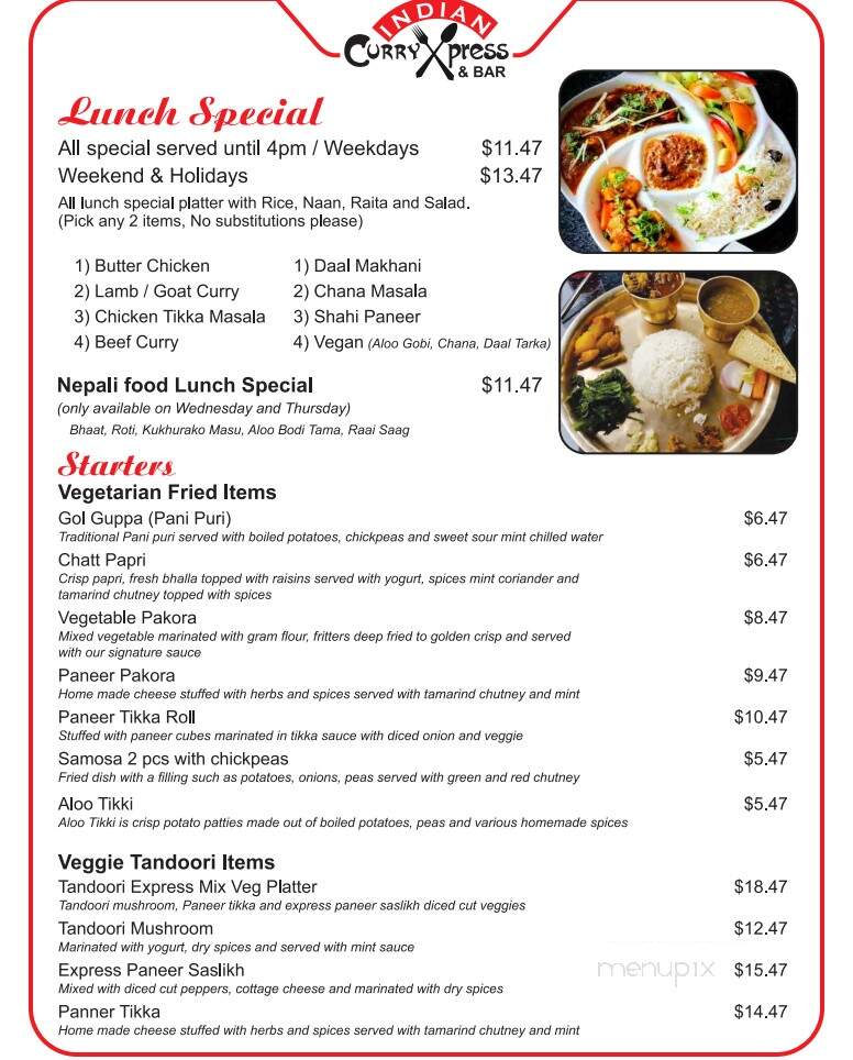 Indian Curry Express & Bar - Brampton, ON menu_pic
