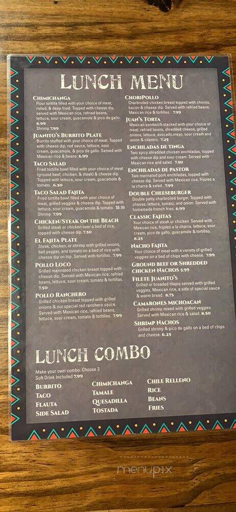 Juanito's Mexican Cocina - Mattoon, IL menu_pic
