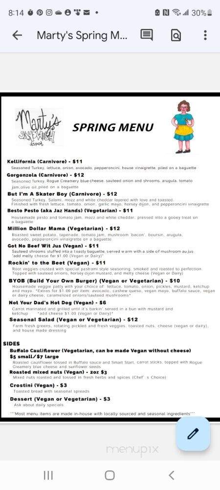 Marty's Sandwich Depot - Portland, OR menu_pic