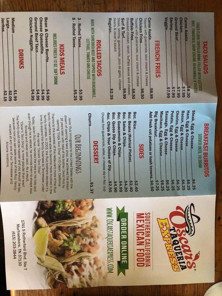 Oscar's Taqueria Express - Murfreesboro, TN menu_pic