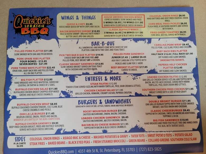 Quickie's Scratch BBQ - Saint Petersburg, FL menu_pic