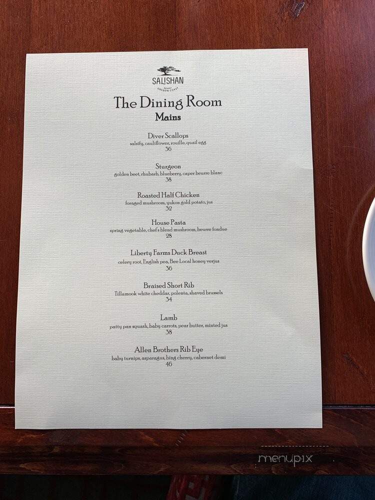 The Dining Room At Salishan - Gleneden Beach, OR menu_pic