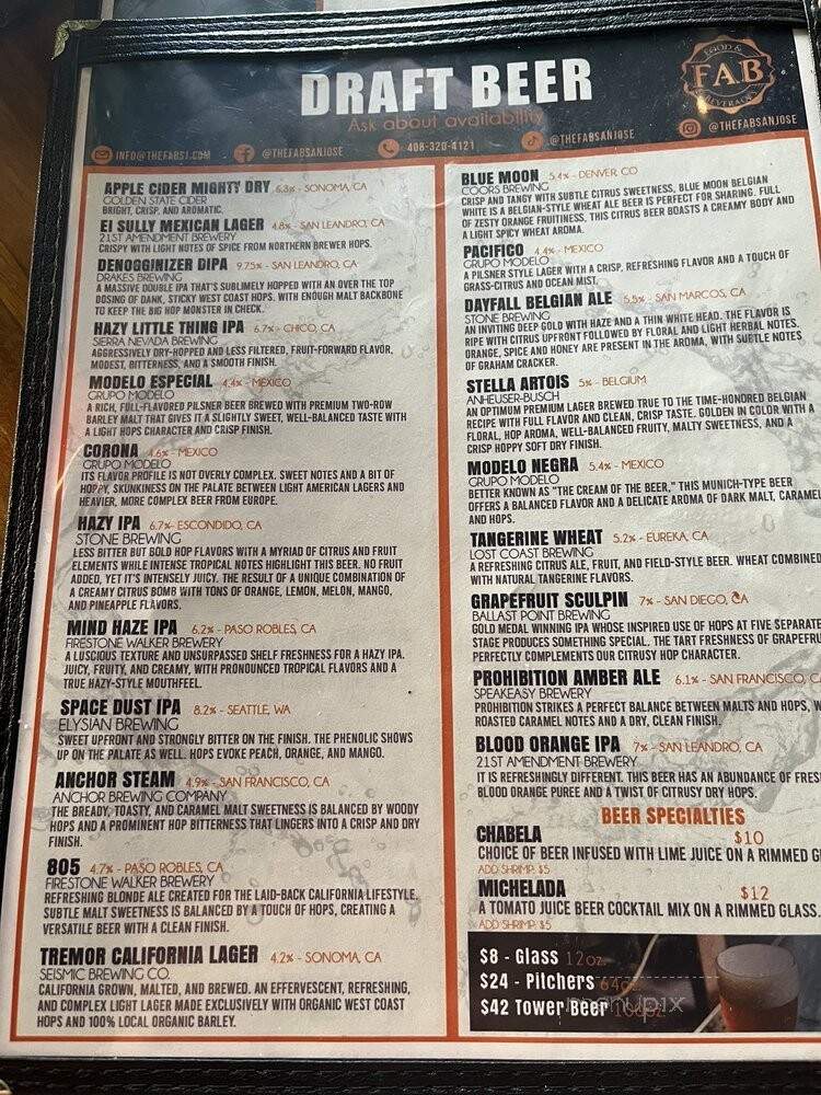 The FAB - San Jose, CA menu_pic
