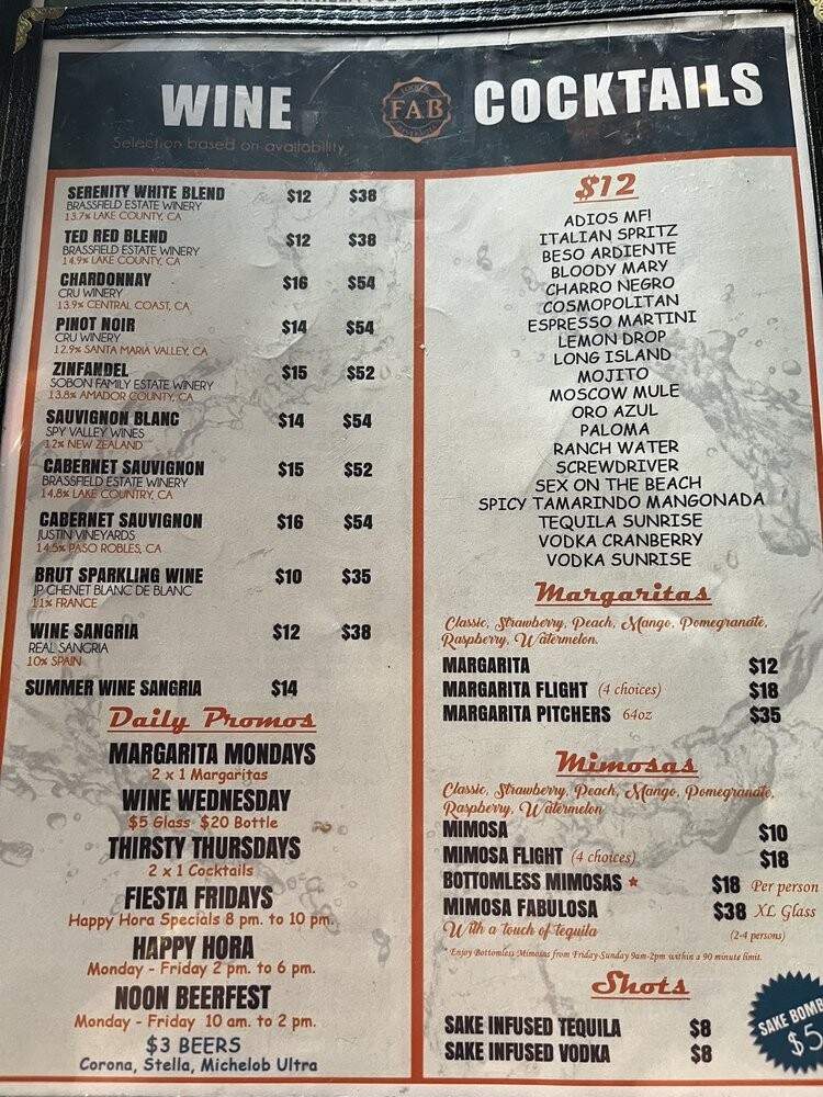 The FAB - San Jose, CA menu_pic
