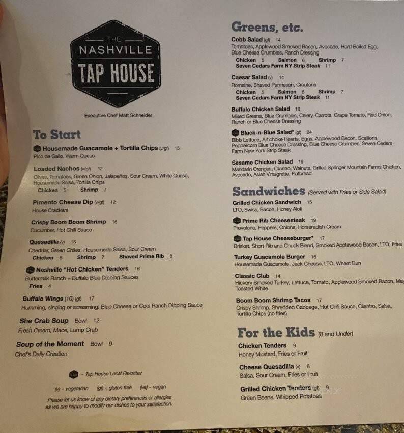 The Nashville Tap House - Nashville, TN menu_pic