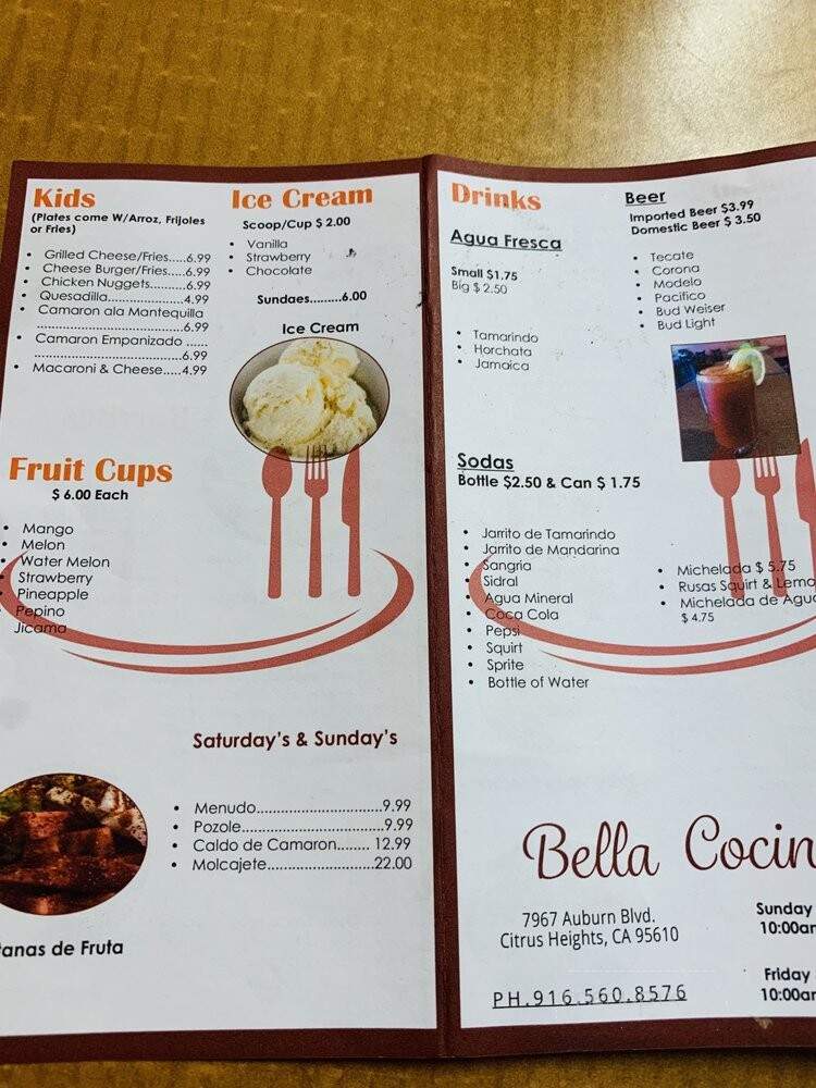 Bella Cocina - Citrus Heights, CA menu_pic