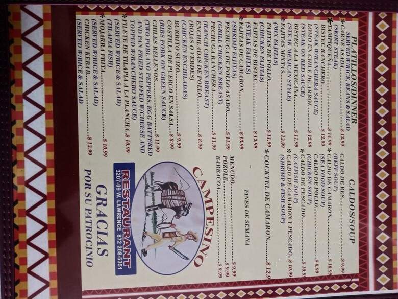 Campesino Restaurant - Chicago, IL menu_pic