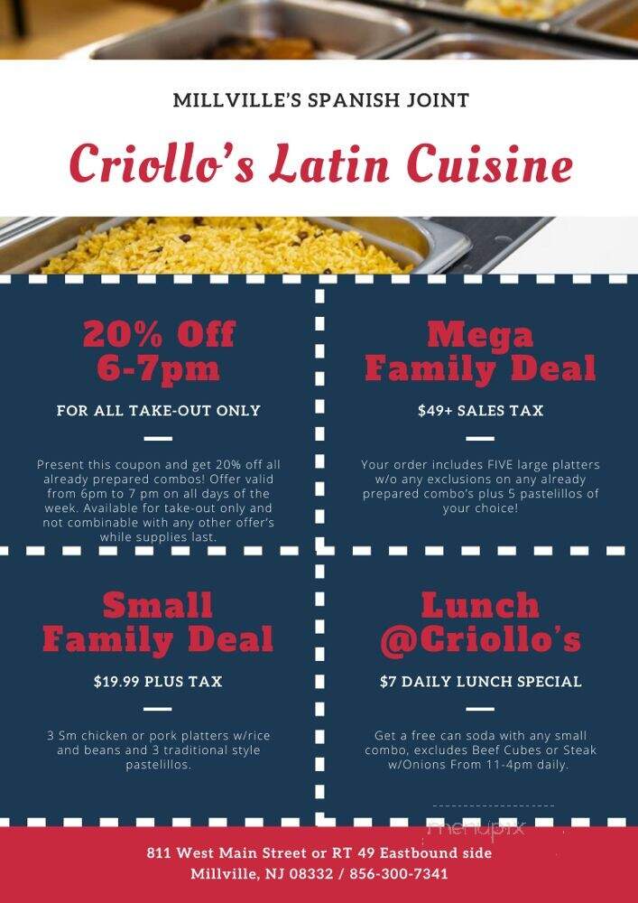 Criollo's Latin Cuisine - Millville, NJ menu_pic