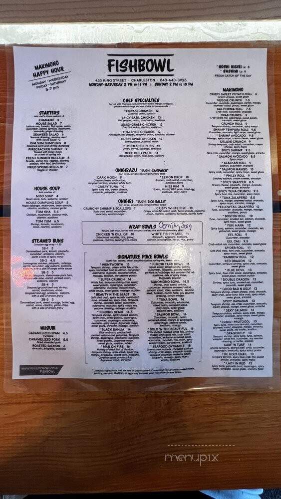 FishBowl - Charleston, SC menu_pic