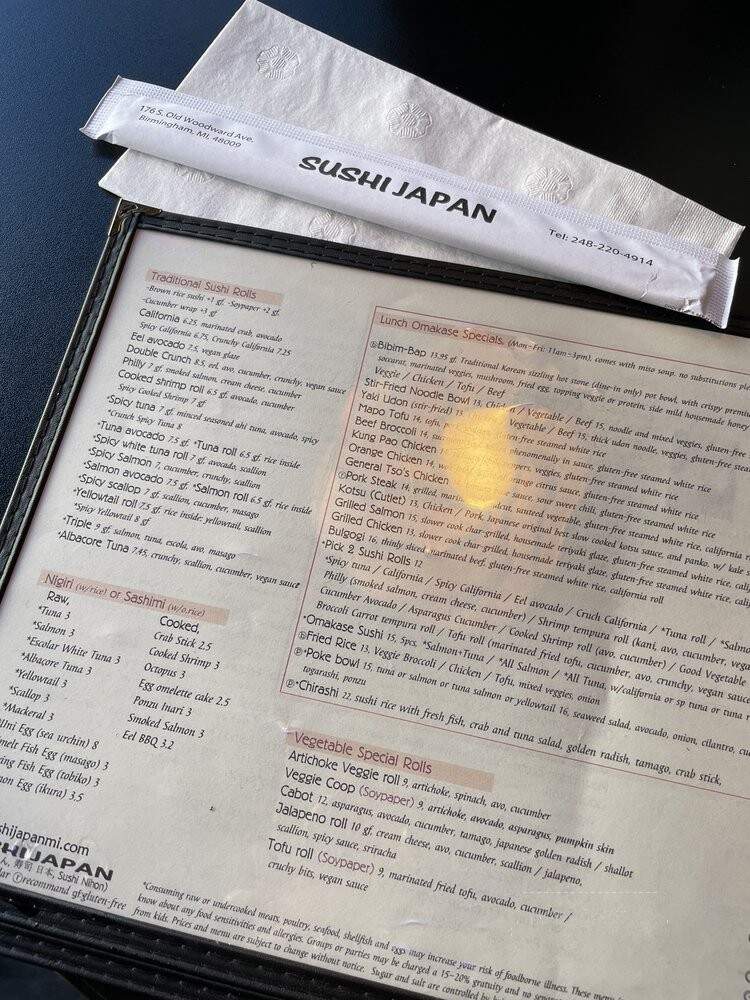 Sushi Japan - Birmingham, MI menu_pic