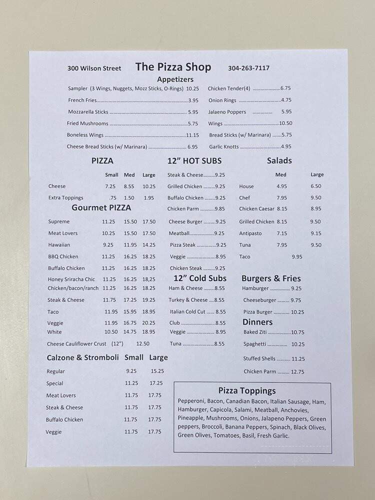 The PIZZA Shop - Martinsburg, WV menu_pic