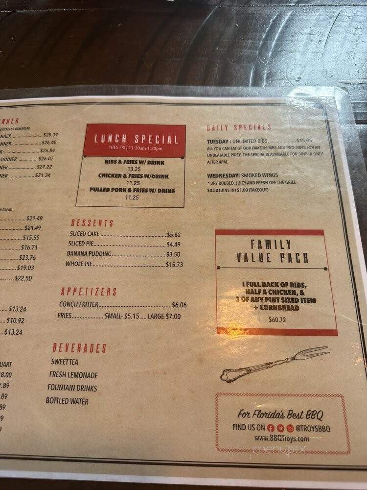 Troy's BBQ - West Palm Beach, FL menu_pic