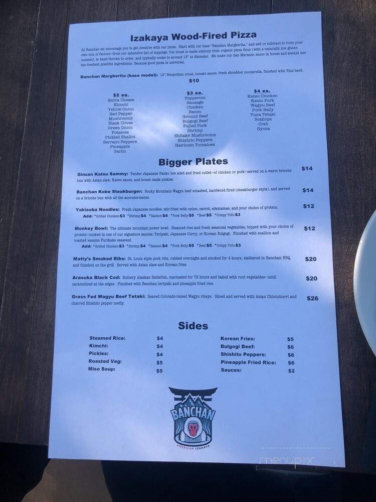 Banchan American Izakaya - Park City, UT menu_pic