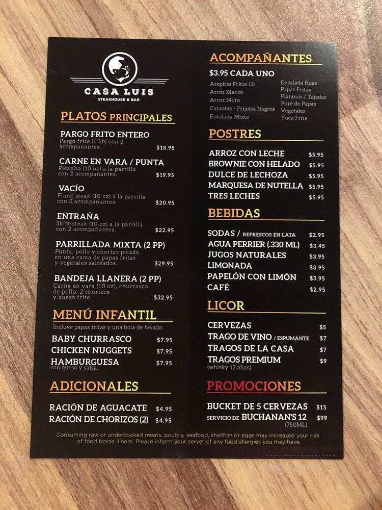 Casa Luis - Doral, FL menu_pic