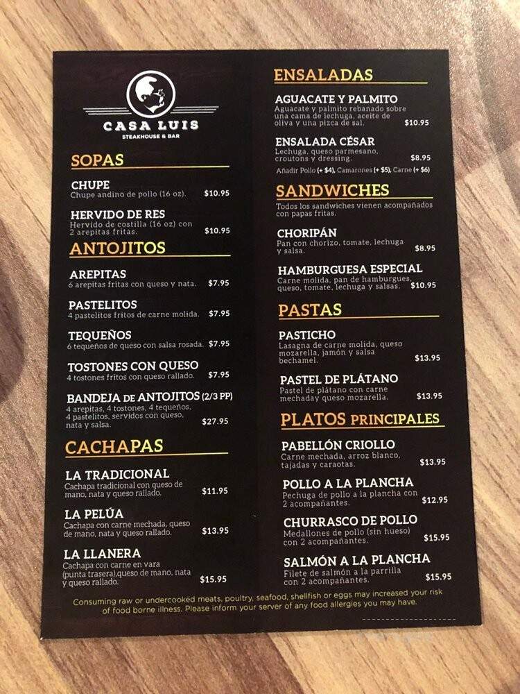 Casa Luis - Doral, FL menu_pic