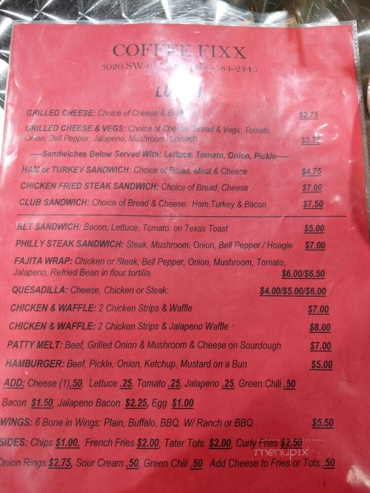 Coffee Fixx - Amarillo, TX menu_pic