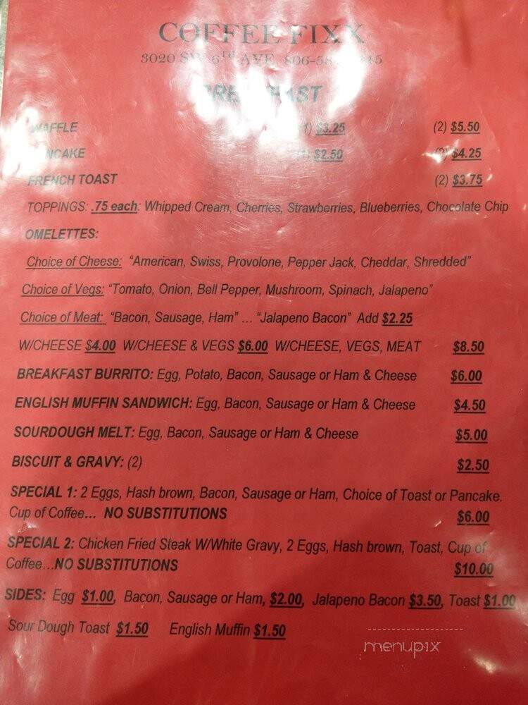Coffee Fixx - Amarillo, TX menu_pic