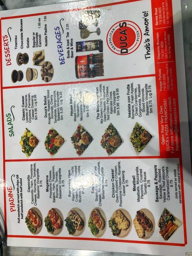 Duca's Neapolitan Pizza - Colorado Springs, CO menu_pic