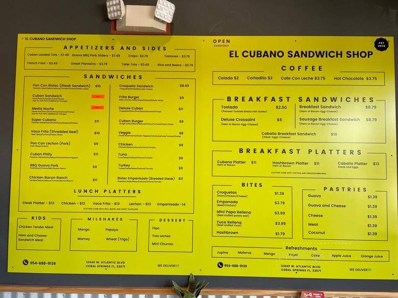 El Cubano Sandwich Shop - Coral Springs, FL menu_pic