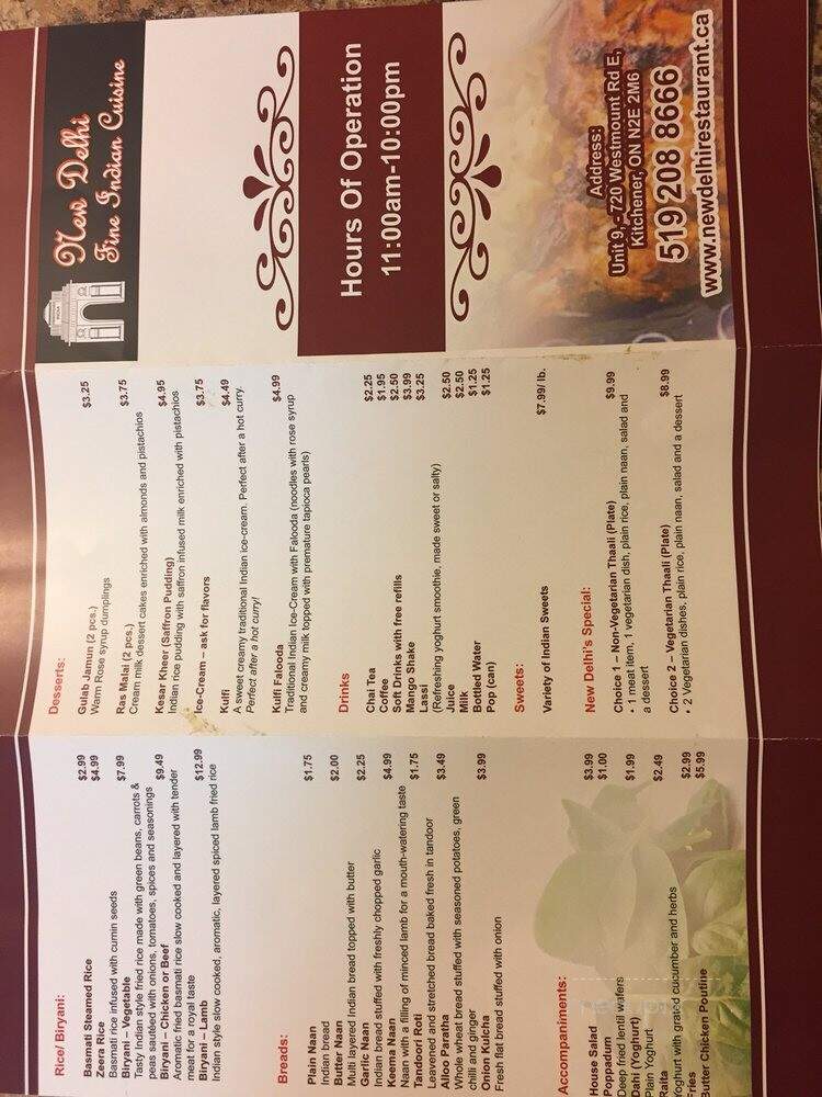 New Delhi - Kitchener, ON menu_pic