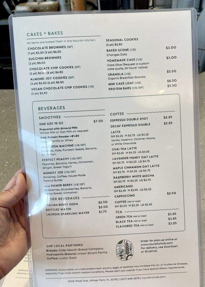 Nourish Coffee Bar + Kitchen - Winter Park, FL menu_pic