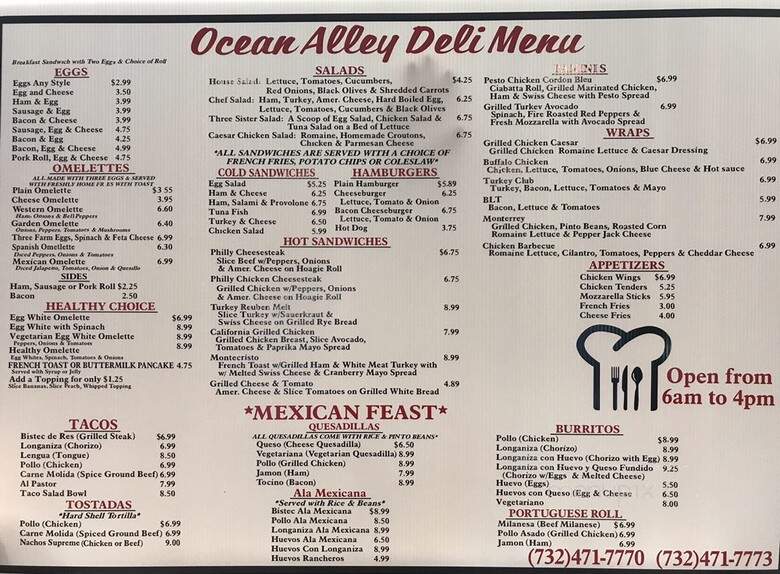 Ocean Alley Deli - Hazlet, NJ menu_pic