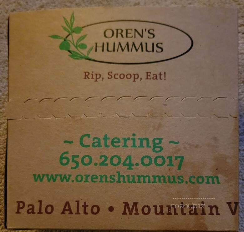 Oren's Hummus - San Jose, CA menu_pic