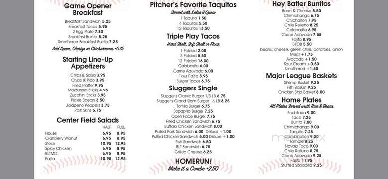 Sluggers Diner - Taos, NM menu_pic