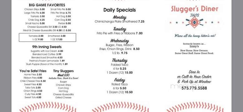 Sluggers Diner - Taos, NM menu_pic