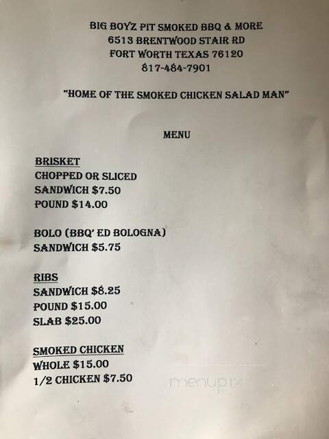 Big Boyz Pit Smoked BBQ & More - Fort Worth, TX menu_pic