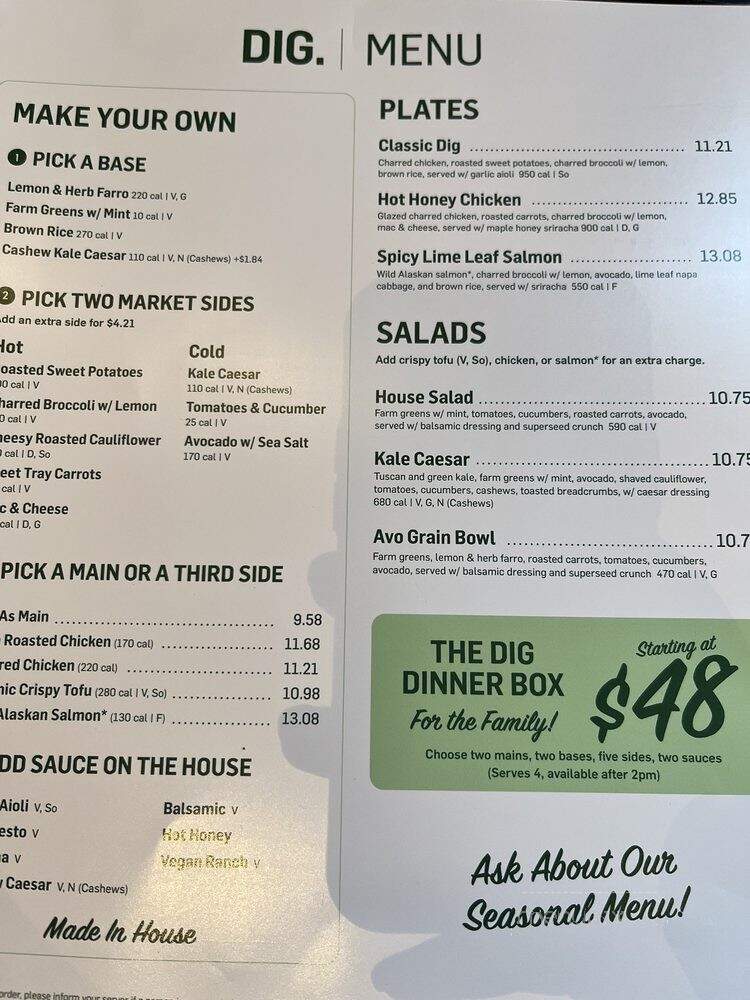 Dig - Cambridge, MA menu_pic