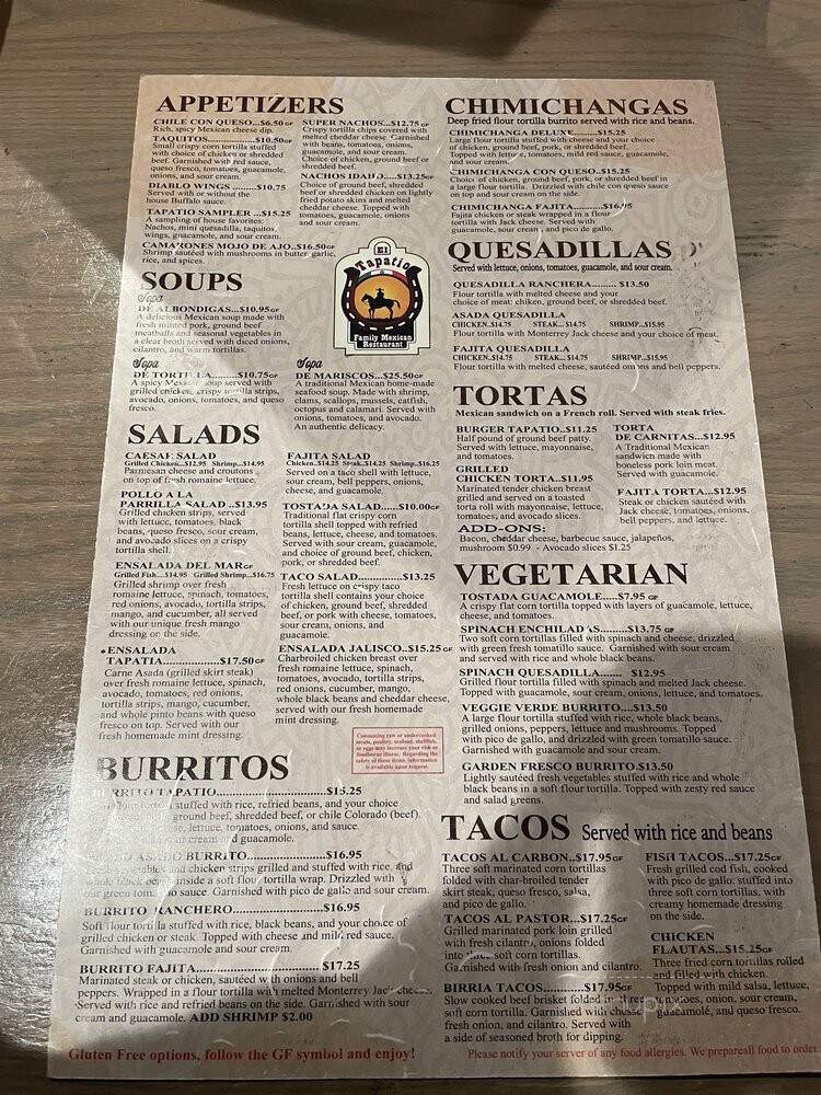 El Tapatio - Cranston, RI menu_pic