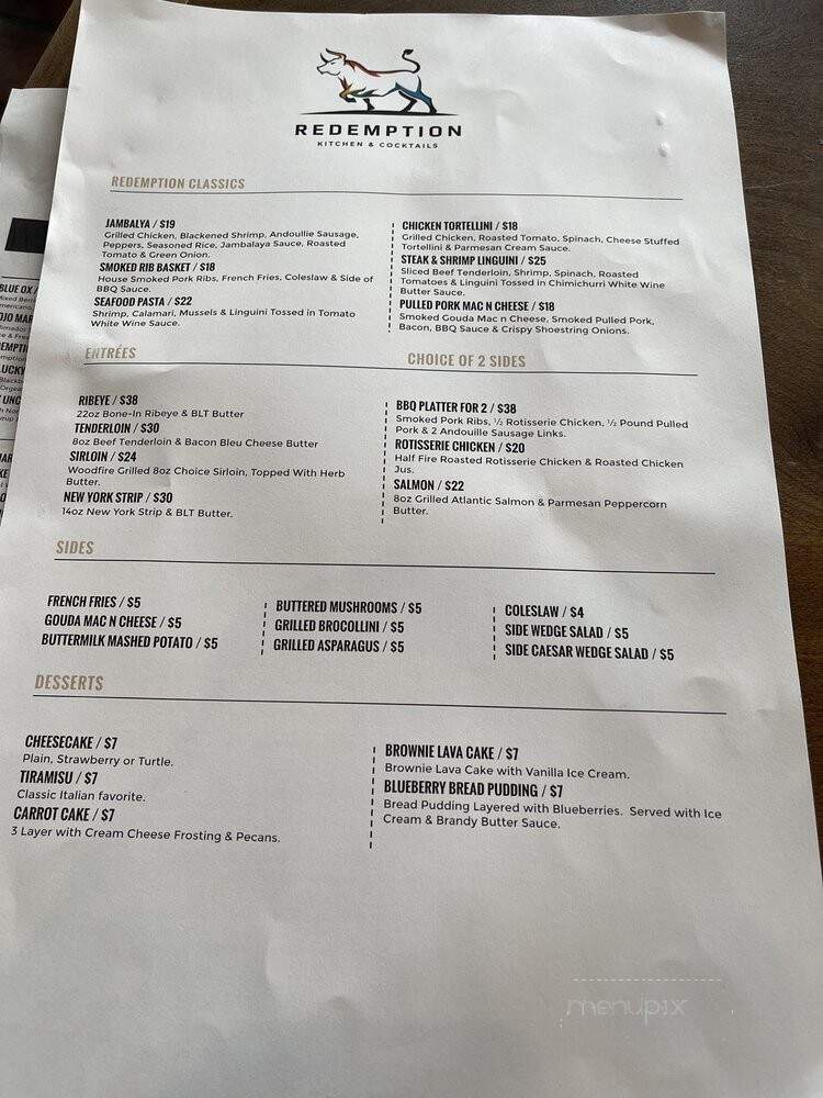 Redemption Restaurant - Faribault, MN menu_pic