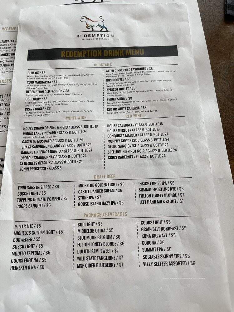 Redemption Restaurant - Faribault, MN menu_pic