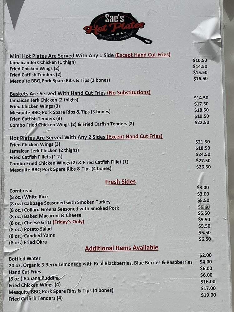 Sae's Hot Plates - Schofield Barracks, HI menu_pic