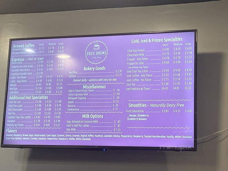 Suzie Brews Coffee Shop - East Tawas, MI menu_pic