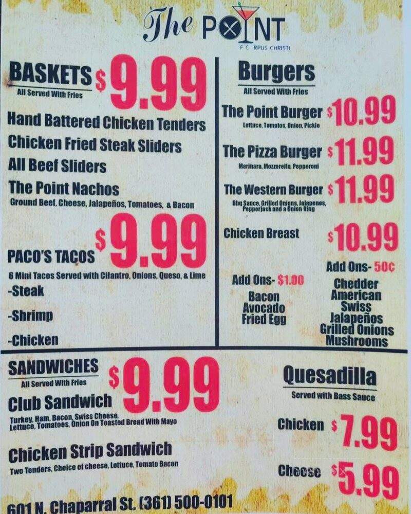 The Point of Corpus Christi - CORP CHRISTI, TX menu_pic