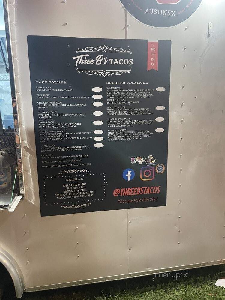 Three B's Tacos - Austin, TX menu_pic