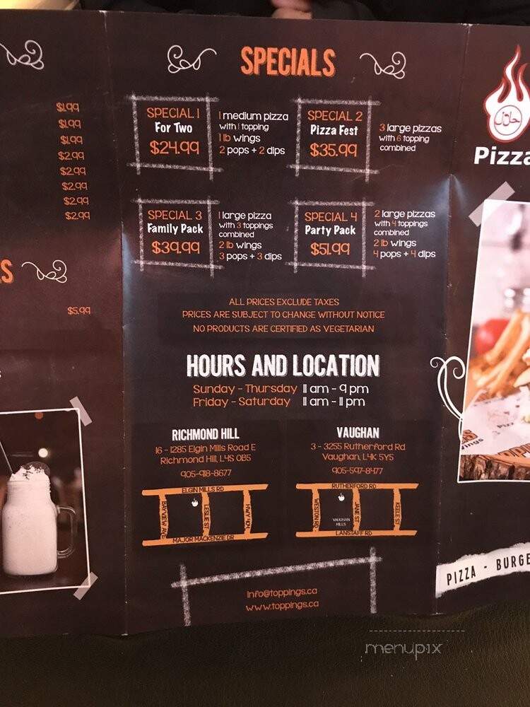 Toppings - Vaughan, ON menu_pic