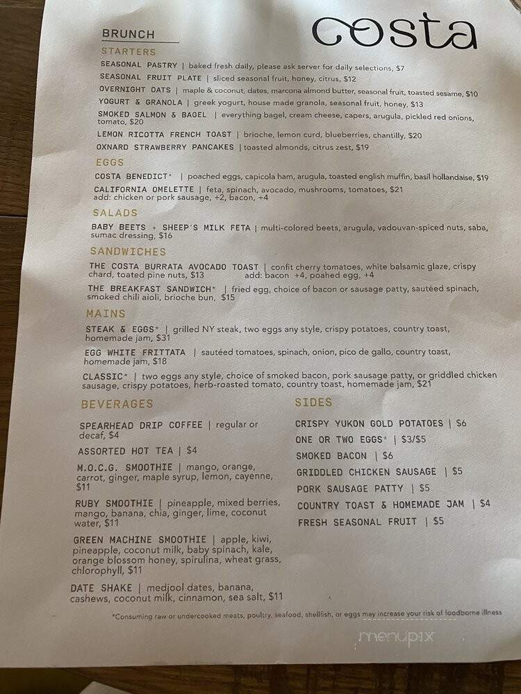 Costa Kitchen & Bar - Santa Barbara, CA menu_pic