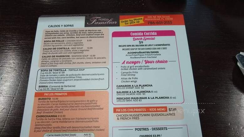 Fonda Familiar - Homestead, FL menu_pic