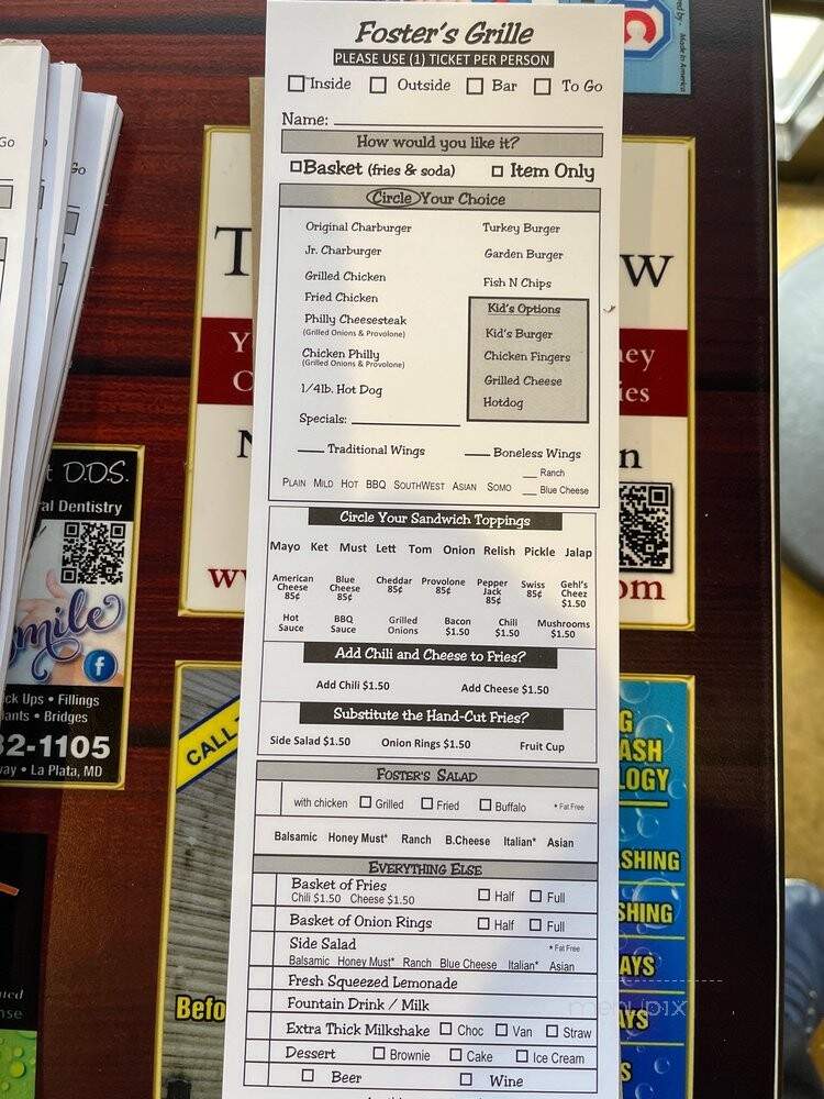 Foster's Grille - La Plata, MD menu_pic