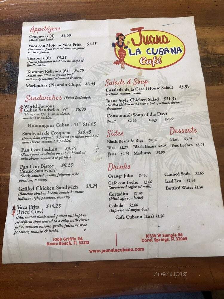 Juana La Cubana Cafe - Coral Springs, FL menu_pic